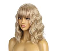 BERON Perruque blonde courte et bou de 35,6 cm pour femme, blond cendré, perruques synthétiques avec frange, bonnet de perruque inclus