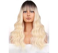 BERON Perruque blonde longue bouclée avec frange pour femme - Cheveux synthétiques ondulés - Résistants à la chaleur - Pour cosplay ou usage quotidien