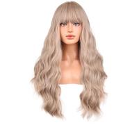 BERON Perruque de cheveux longs bouclés ondulés avec frange pour femme - Cheveux synthétiques naturels - Résistante à la chaleur - Pour Halloween, cosplay, fête - 71,1 cm