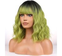 BERON Perruque de cheveux synthétiques courts et bouclés avec frange pour fille, racines foncées, 30,5 cm, pour un usage quotidien