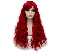 BERON Perruque rouge longue bouclée de 68 cm pour femme - Perruque rouge ondulée avec frange - Cheveux synthétiques résistants à la chaleur - Rouge