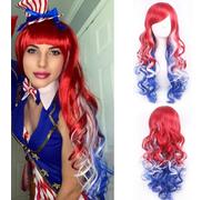BERON Perruque synthétique longue bouclée pour femmes et filles, 64,8 cm, pour usage quotidien ou Halloween, cosplay, fête (noir à bleu clair)