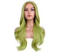 BERON Perruque verte longue ondulée pour femme, cheveux synthétiques bouclés naturels, couleur claire, résistante à la chaleur, pour cosplay, fête quotidienne ou utilisée