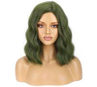 Beron - Perruque verte pour femme, courte, bouclée, ondulée, olive, 35,6 cm, synthétique résistante à la chaleur, pour cosplay, fête quotidienne
