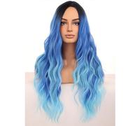Beron Perruques bleues pour femmes, cheveux longs ondulés pour filles, perruques de cheveux synthétiques ombrés bouclés résistants à la chaleur pour cosplay, fête, usage quotidien
