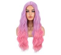 Beron - Perruques longues ondulées violettes et roses pour femme - Cheveux synthétiques naturels bouclés de couleur claire - Résistants à la chaleur - Pour cosplay, fête, usage quotidien ou U