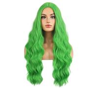 BERON Perruques longues vertes pour femmes et filles, perruques synthétiques ondulées et bouclées, couleur claire, raie au milieu, résistantes à la chaleur, pour cosplay ou usage quotidien