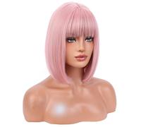 BERON Perruques roses pour femme avec frange - Courtes et raides - 30,5 cm - Cheveux synthétiques résistants à la chaleur - Pour cosplay, fête, costume ou au quotidien