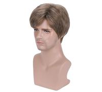 BERON Perruques synthétiques courtes et raides pour homme avec bonnet de perruque (mélange blond cendré)