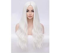 BERON Perruques synthétiques longues ondulées pour femmes et filles avec bonnet de perruque (blanc)