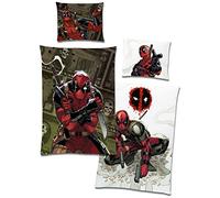 BERONAGE Deadpool Parure de lit réversible Blanc/vert 135 x 200 cm + 80 x 80 cm 100 % coton renforcé de qualité avec fermeture éclair YKK Masque anti-héros Marvel Comic Parure de lit pour enfant