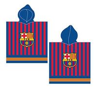 BERONAGE FC Barcelona Poncho de bain à capuche pour enfant Motif football 60 x 120 cm 100 % coton qualité velours peignoir paréo serviette de bain serviette de plage serviette de bain