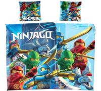 BERONAGE Lego Ninjago Parure de lit avec housse de couette 135 x 200 cm et taie d'oreiller 80 x 80 cm - 100 % coton renforcé Motif réversible Lloyd Kai Jay Arin Sora & Dragon Ryu pour enfant garçon