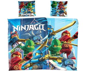 BERONAGE Lego Ninjago Parure de lit avec housse de couette 135 x 200 cm et taie d'oreiller 80 x 80 cm - 100 % coton renforcé Motif réversible Lloyd Kai Jay Arin Sora & Dragon Ryu pour enfant garçon