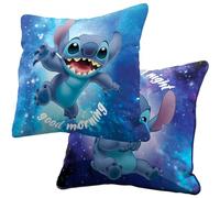 BERONAGE Lilo & Stitch Out of The World Coussin réversible Good Morning Good Night 100 % polyester doux et moelleux pour canapé enfant Décoration Disney Cadeau 40 x 40 cm