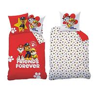 BERONAGE Paw Patrol Parure de lit pour enfant Trio Rouge 135 x 200 cm + 80 x 80 cm 100 % coton Linon renforcé Chase Marshall Rocky Zuma Rubble Ryder Chiens Housse de couette avec fermeture éclair
