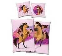 BERONAGE Spirit Untamed Parure de lit pour enfant 100 % coton renforcé 135 x 200 + 80 x 80 cm - Qualité supérieure - Motif chevaux sauvages - Avec fermeture éclair - Taille allemande