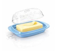 Berossi Beurrier en plastique avec couvercle pour 250 g de beurre - Convient pour réfrigérateur - Passe au lave-vaisselle - Couvercle transparent avec décor floral et poignée | Cloche à fromage