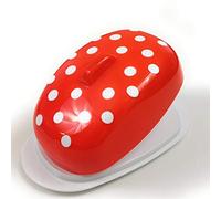 Berossi Beurrier en Plastique Rouge Avec Couvercle BPA Gratuit - Conservation au Réfrigérateur, Pointillé, Plat de Service Reverse, Style Rétro