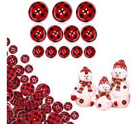 BEROZA Lot de 150 boutons ronds en bois pour travaux manuels de Noël - Motif écossais rouge et noir - 4 trous - Boutons en bois rouge pour loisirs créatifs et couture - 1,5 cm, 2 cm, 2.5cm