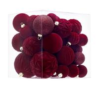 Berriphonia Boules De Noël en Velours, 36 Pièces Élégantes pour Décoration De Noël - Boules Floquées Rouge Et Vert | pour Intérieur Extérieur Salon Manteau Cheminée Porte Fenêtre Couronne Guirlande