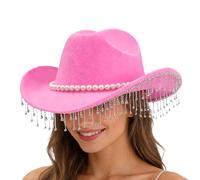 Berriphonia Chapeau De Cowboy En Strass - Accessoires De Fête À La Mode, Chapeau De Cowboy Occidental En Strass Avec Perle - Pour Mariage, Vacances, Cosplay, Séance Photo, Filles Adultes