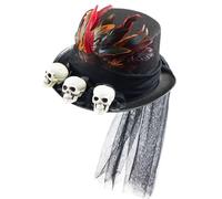 Berriphonia Chapeau Steampunk Crâne, Chapeau Cosplay Steampunk, haut de forme gothique | Avec des crânes, des plumes, un casque d'Halloween en maille noire pour hommes et femmes, un