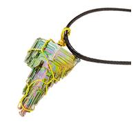 Berriphonia Healing Stones Pendentif Spirituel Bijoux - Pendentif en De Bismuth Naturel - Colliers en Cristaux De Métal Vert Naturel en Pierres Précieuses Naturelles avec Cordon en Cuir