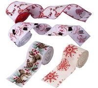 Berriphonia Ruban de Noël - 4 rouleaux de décoration de Noël de 4,57 m chacun - Décorations en ruban de Noël avec motifs - Pour guirlande d'escalier, boîte aux lettres, guirlande décorative pour