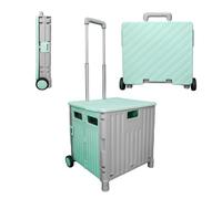 Berry Chariot de courses pliable en plastique avec 2 roues et couvercle, poignée télescopique, 50 L, vert menthe et gris, 40 kg