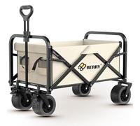 Berry Chariot de plage robuste - Chariot de transport utilitaire - Chariot de plage pliable pour le shopping et le camping - Chariot de jardin pliable avec capacité de 150 kg - Beige