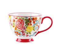 Berry President Tasses en céramique à motif floral peintes à la main 15 OZ, grandes tasses pour le lait, le café, le cappuccino, le thé, le cacao, les tasses de petit-déjeuner à l'avoine (Rose rouge)