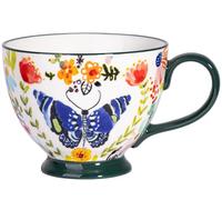 Berry President Tasses en céramique peintes à la main avec motif floral, 38 ml, grandes tasses pour lait, café, cappuccino, thé, cacao, petit déjeuner (papillon)