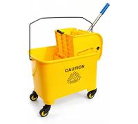Berry Seau compact commercial avec panneau pour sol humide | Seau à franges Kentucky sur roulettes - 20 L | Chariot de nettoyage jaune avec essoreuse amovible et roulettes pour restaurants, écoles