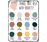 Berryi Things That Help Anxiety Mental Health Décoration murale en métal pour thérapeute, école, psychologue, bureau, conseiller, travail social, thérapie amusante, 20,3 x 30,5 cm