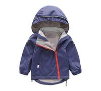 Berrykey Manteau de pluie pour petites filles, veste imperméable à capuche en peluche avec fermeture éclair et bouton coupe-vent, #4 - Bleu marine, 6-7 Years