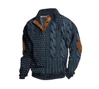 Berrynight Pull décontracté rétro en cachemire avec col montant et boutons pour homme, bleu, XXXXL