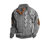 Berrynight Pull décontracté rétro en cachemire avec col montant et boutons pour homme, gris, M