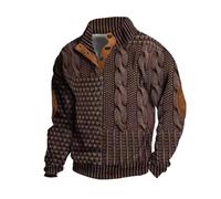 Berrynight Pull décontracté rétro en cachemire avec col montant et boutons pour homme, marron, XL