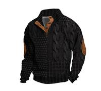 Berrynight Pull décontracté rétro en cachemire avec col montant et boutons pour homme, Noir , XL