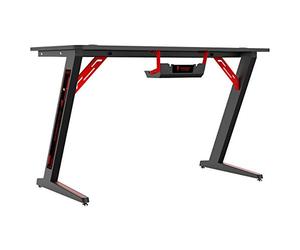BERSERKER Bureau Gaming, 113 x 60 x 75 cm, Texture Fibre de Carbone, Support Casque et Gobelet, Noir/Rouge