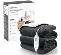 berssen Couverture Chauffante - 160 x 130 CM Plaid Chauffant Électrique | Pour Lit - Canapé 2 Places,1-9h Minuterie,10Températures,Faible Consommation d'énergie,Lavable en Machine-Gris foncé