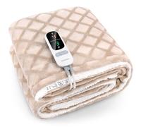 berssen Couverture Chauffante - 180 x 130 CM - Plaid Chauffant Électrique pour Lit, Canapé - 2 Places, 6 Températures, Minuterie 1-9h, Arrêt Automatique, Lavable en Machine - Motif Carré Brun