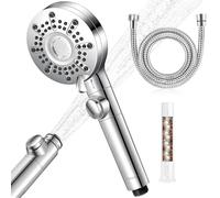 berssen Pommeau de Duche Haute, Pomme de Douche Anti Calcaire Grand, Economie Deau, 5 Modes de Douche Sous Pression, Lance à Haute Pression, Arrêt d'Eau en un Clic G1/2 (Tuyau1,5m)