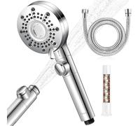 berssen Pommeau de Duche, Pomme de Douche Anti Calcaire Grand Economie Deau, 5+1 Types de Jets, Lance à Haute Pression, Arrêt d'eau à une Touche(Pommeau Douche+Tuyau1,5m-G1/2)