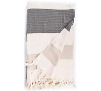 Bersuse 100% Coton - Aspendos XXL Couverture, Jeté de Lit ou de Canapé - Fouta Peshtemal Serviette de Plage - Serviette Turque - Oeko-TEX - 150x230 cm, Noir-Beige
