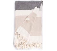 Bersuse 100% Coton - Aspendos XXL Couverture, Jeté de Lit ou de Canapé - Fouta Peshtemal Serviette de Plage - Serviette Turque - Oeko-TEX - 150x230 cm, Noir-Gris-Beige