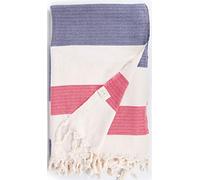 Bersuse 100% Coton - Aspendos XXL Couverture, Jeté de Lit ou de Canapé - Fouta Peshtemal Serviette de Plage - Serviette Turque - Oeko-TEX - 150x230 cm, Bleu Marine-Rouge