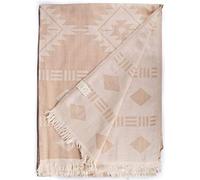 Bersuse 100% Coton - Belize XXL Couverture, Jeté de Lit ou de Canapé - Fouta Peshtemal Serviette de Plage - Serviette Turque, Design Azteque - Oeko-TEX - 190x230 cm, Beige