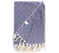 Bersuse 100% Coton - Milas XXL Couverture, Jeté de Lit ou de Canapé - Fouta Peshtemal Serviette de Plage - Serviette Turque - Oeko-TEX - 150x230 cm, Bleu Marine